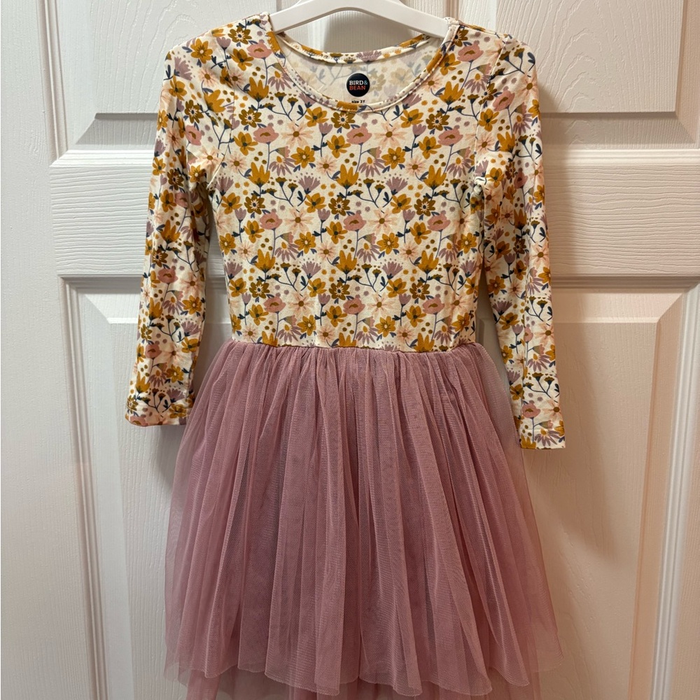 Floral and Pink Tulle Kids Dress